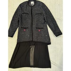 Edward Achour Paris Black Sequin Long Formal Open‎ Front Jacket FR 44 US 12